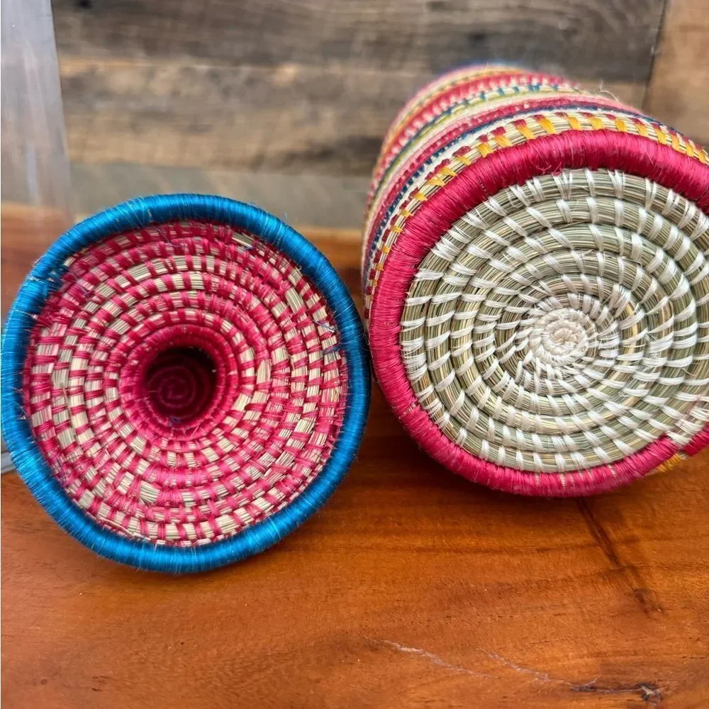 Colorful Woven Basket with Lid